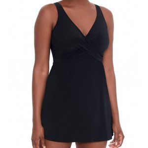 Simply Slim Womens Plus Size Black Solid Cross Your Heart Swimdress (3X, 22/24)